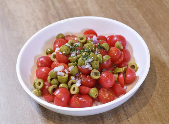 Cherry Tomatoes and Olive Salad סלט עגבניות שרי עם זיתים